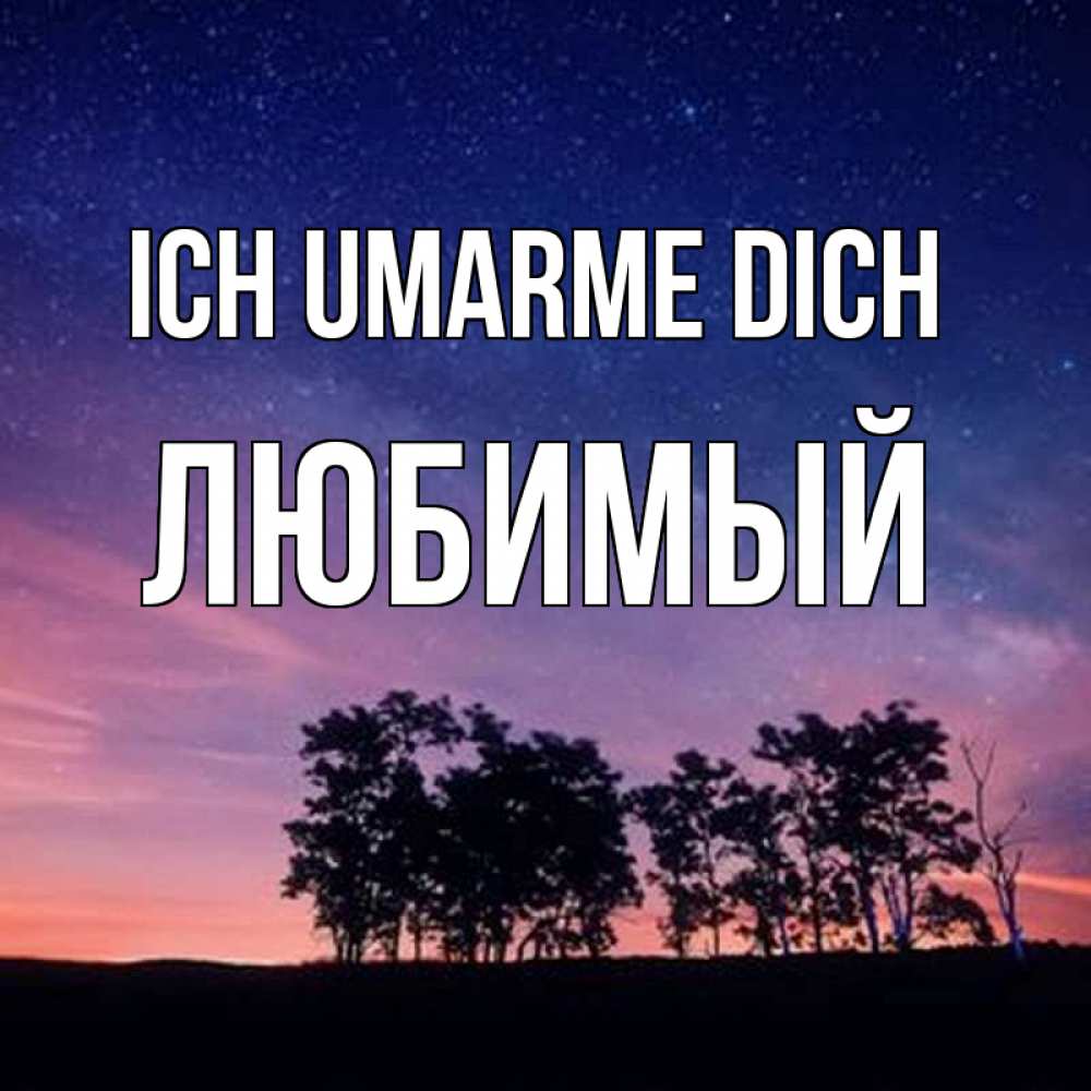 Открытка на каждый день с именем, Любимый Ich umarme dich силуэты деревьев Прикольная открытка с пожеланием онлайн скачать бесплатно 