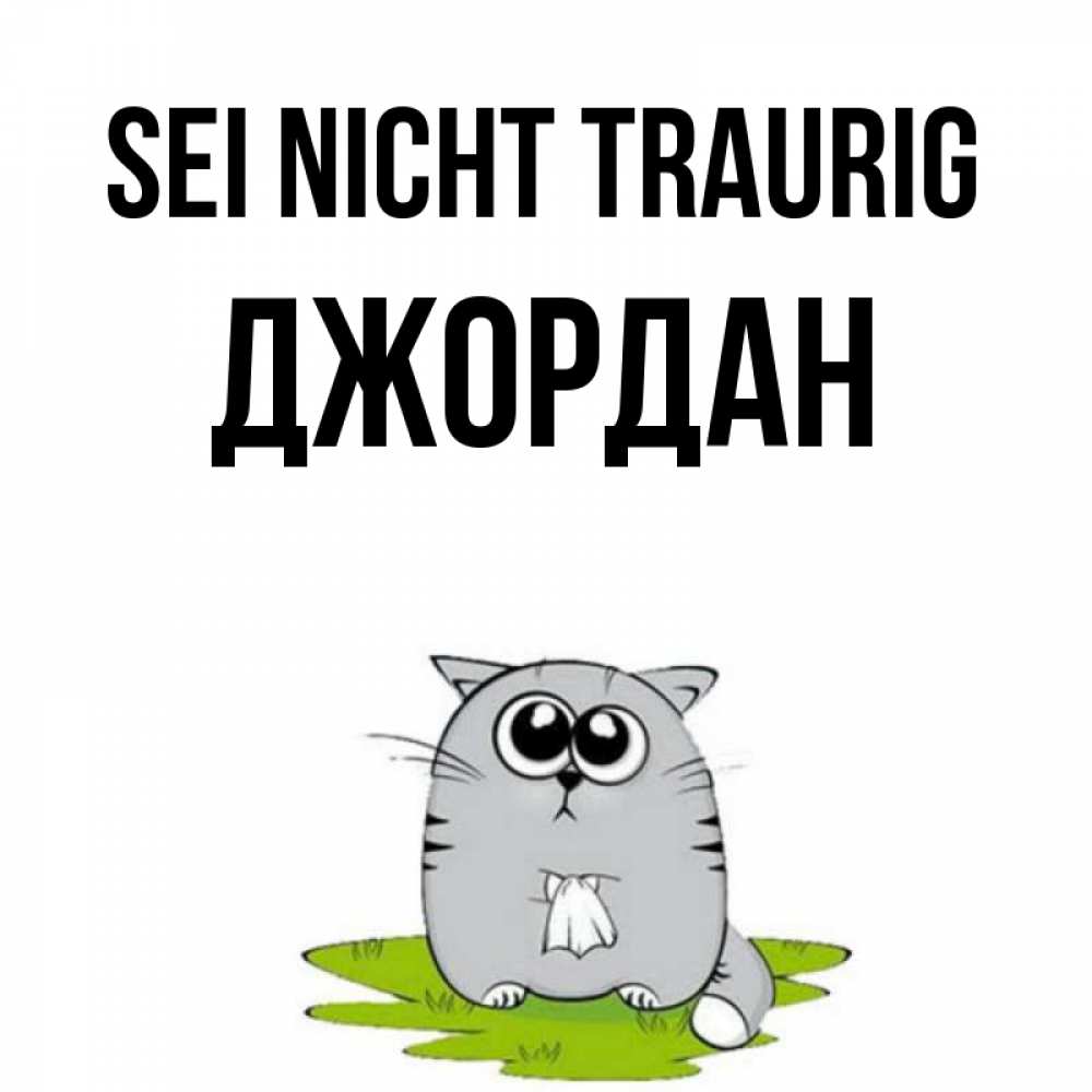Открытка на каждый день с именем, Джордан Sei nicht traurig грустный котяра Прикольная открытка с пожеланием онлайн скачать бесплатно 