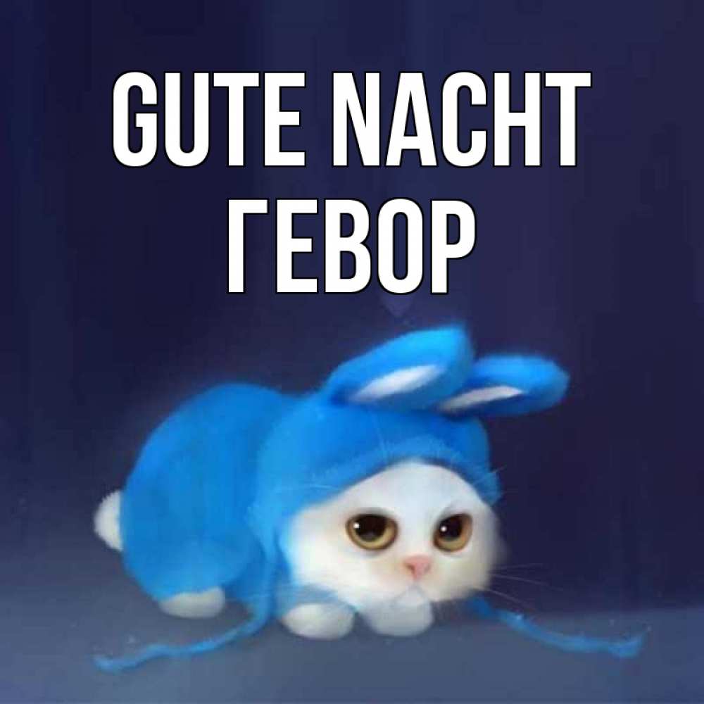 Открытка на каждый день с именем, Гевор Gute Nacht кот в голубом костюме кролика с ушками Прикольная открытка с пожеланием онлайн скачать бесплатно 