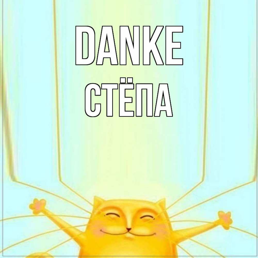 Открытка на каждый день с именем, Стёпа Danke кот с усами благодарит Прикольная открытка с пожеланием онлайн скачать бесплатно 