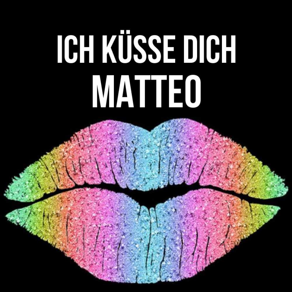 Открытка на каждый день с именем, Matteo Ich küsse dich след от губ на черном фоне Прикольная открытка с пожеланием онлайн скачать бесплатно 