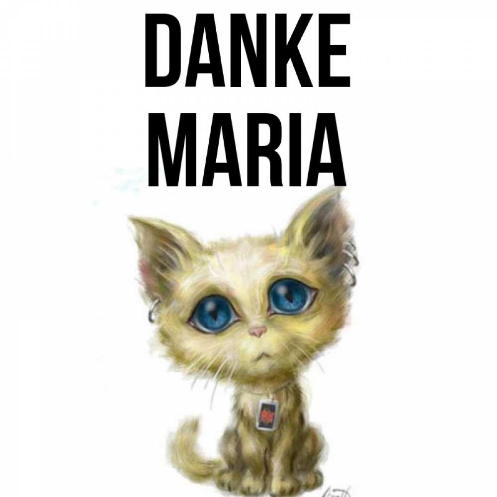 Открытка на каждый день с именем, Maria Danke рисованный кот благодарит вас Прикольная открытка с пожеланием онлайн скачать бесплатно 