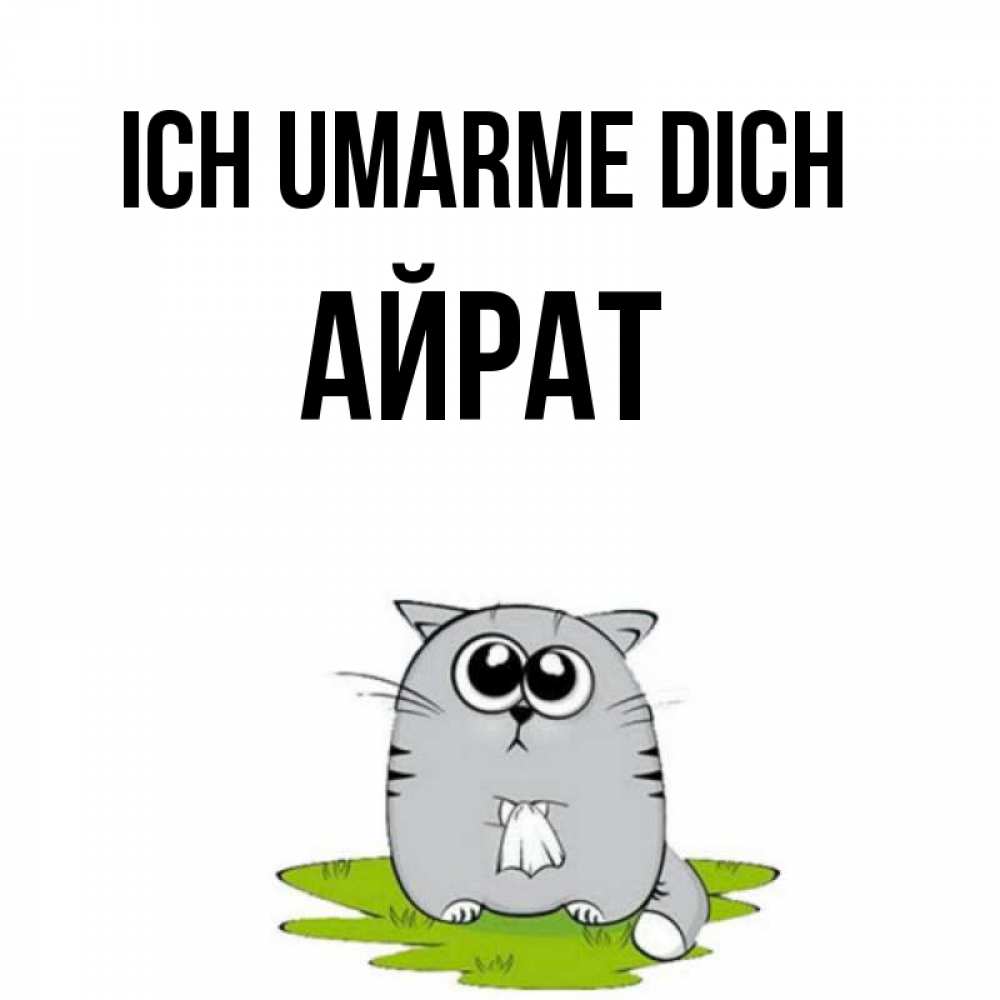 Открытка на каждый день с именем, Айрат Ich umarme dich котик теребит платочек сидя на травке Прикольная открытка с пожеланием онлайн скачать бесплатно 