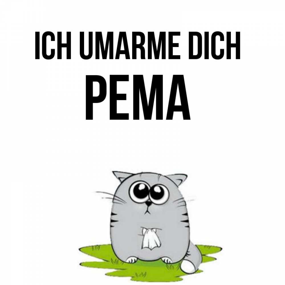 Открытка на каждый день с именем, Рема Ich umarme dich котик теребит платочек сидя на травке Прикольная открытка с пожеланием онлайн скачать бесплатно 