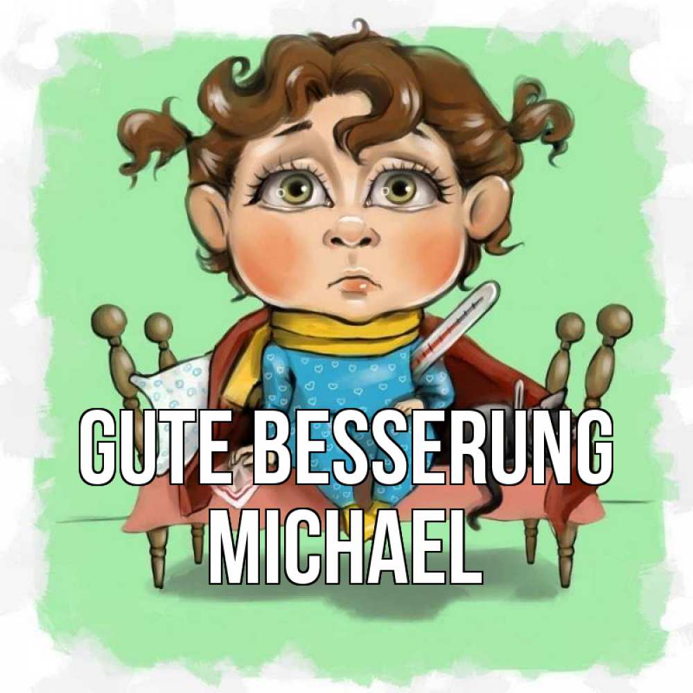 Открытка на каждый день с именем, Michael Gute Besserung лежит с котом и градусниками Прикольная открытка с пожеланием онлайн скачать бесплатно 