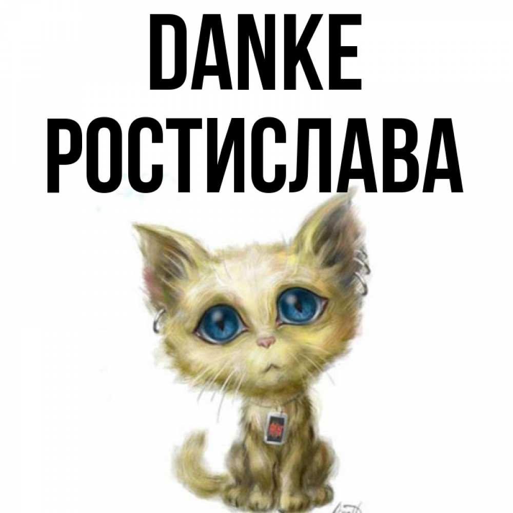Открытка на каждый день с именем, Ростислава Danke рисованный кот благодарит вас Прикольная открытка с пожеланием онлайн скачать бесплатно 