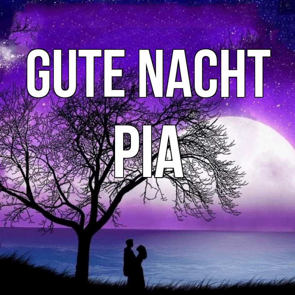 Открытка на каждый день с именем, Pia Gute Nacht огромная луна и парочка Прикольная открытка с пожеланием онлайн скачать бесплатно 