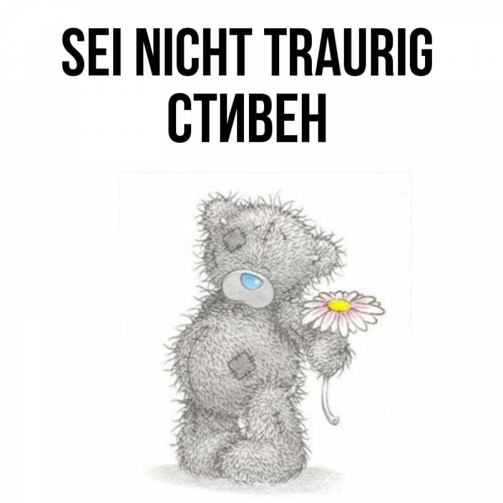 Открытка на каждый день с именем, Стивен Sei nicht traurig Плюшевый медвежонок с заплатками Прикольная открытка с пожеланием онлайн скачать бесплатно 