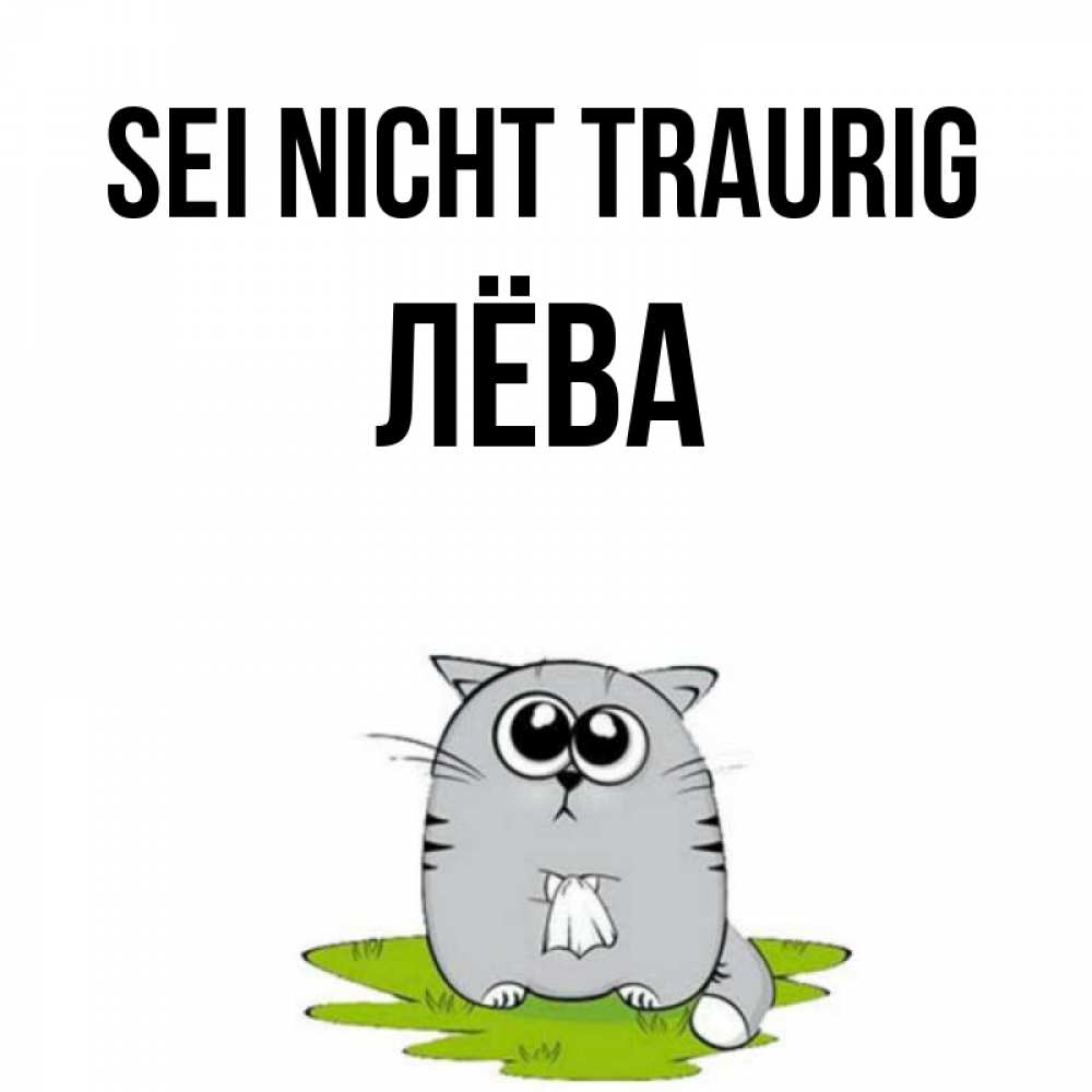 Открытка на каждый день с именем, Лёва Sei nicht traurig грустный котяра Прикольная открытка с пожеланием онлайн скачать бесплатно 