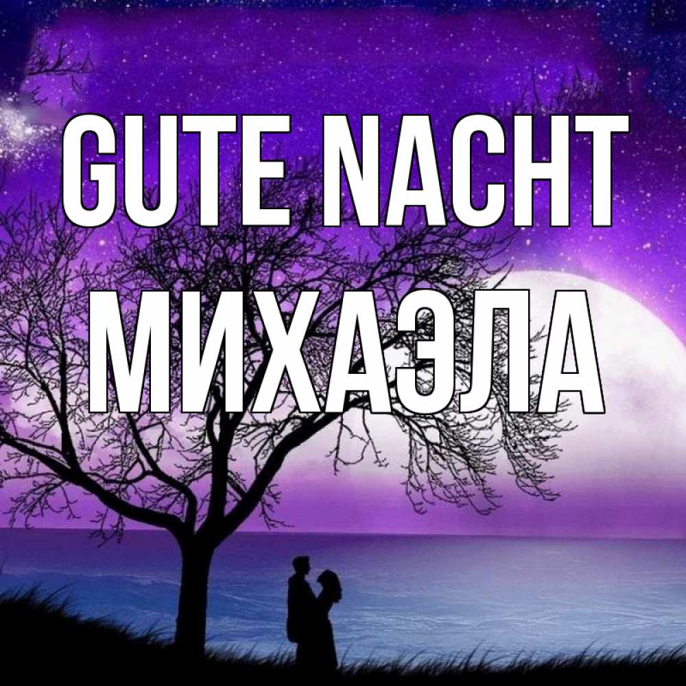 Открытка на каждый день с именем, Михаэла Gute Nacht огромная луна и парочка Прикольная открытка с пожеланием онлайн скачать бесплатно 