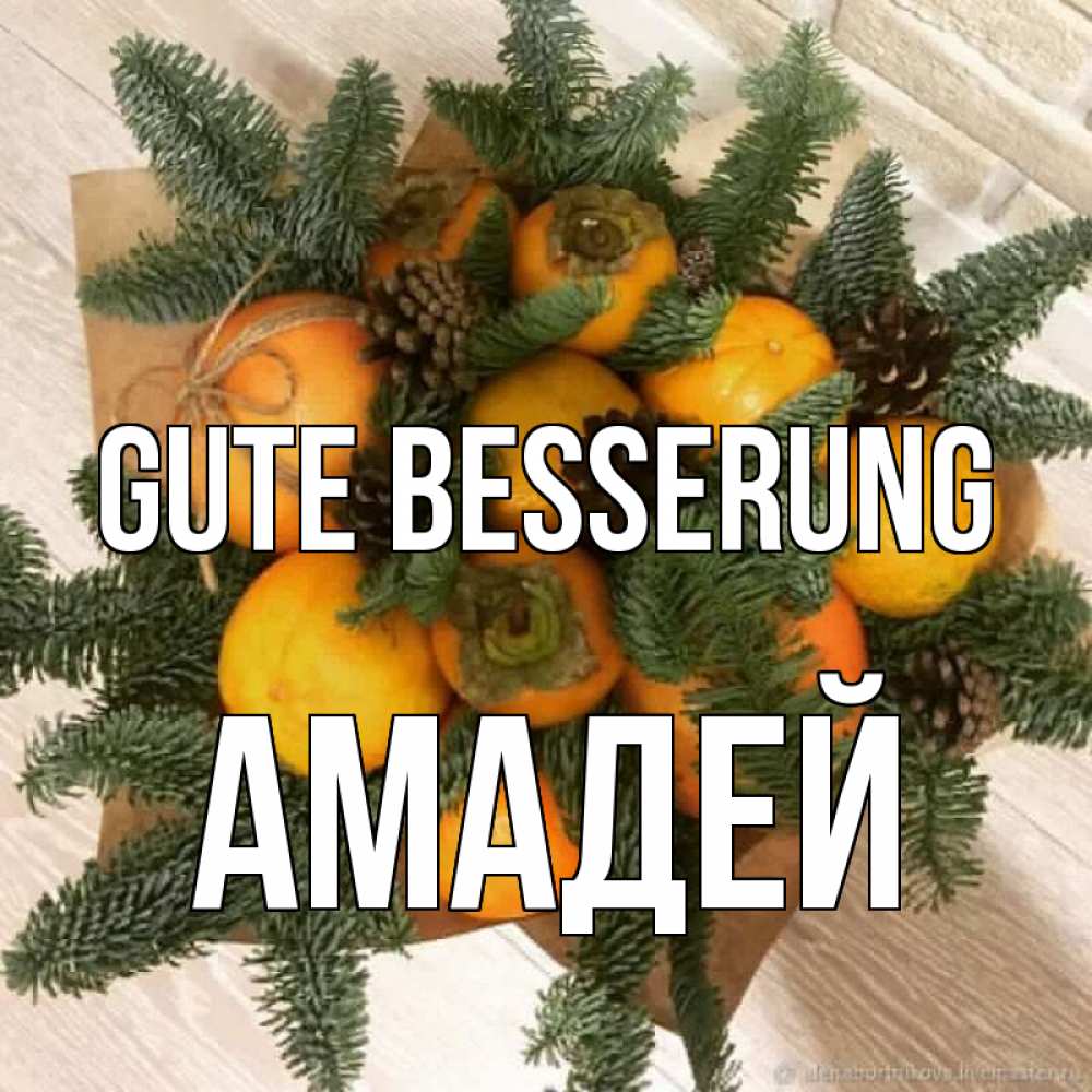 Открытка на каждый день с именем, Амадей Gute Besserung апельсины и хурьма Прикольная открытка с пожеланием онлайн скачать бесплатно 