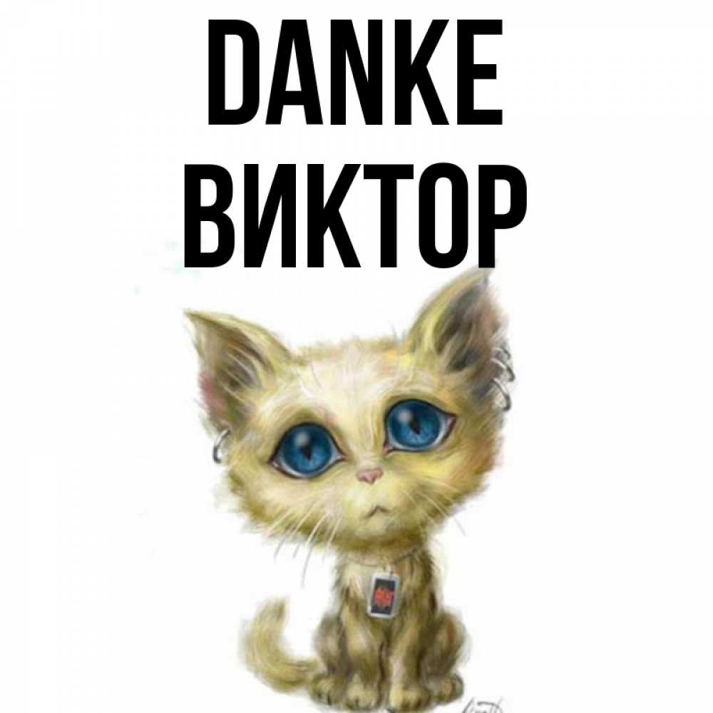 Открытка на каждый день с именем, Виктор Danke рисованный кот благодарит вас Прикольная открытка с пожеланием онлайн скачать бесплатно 