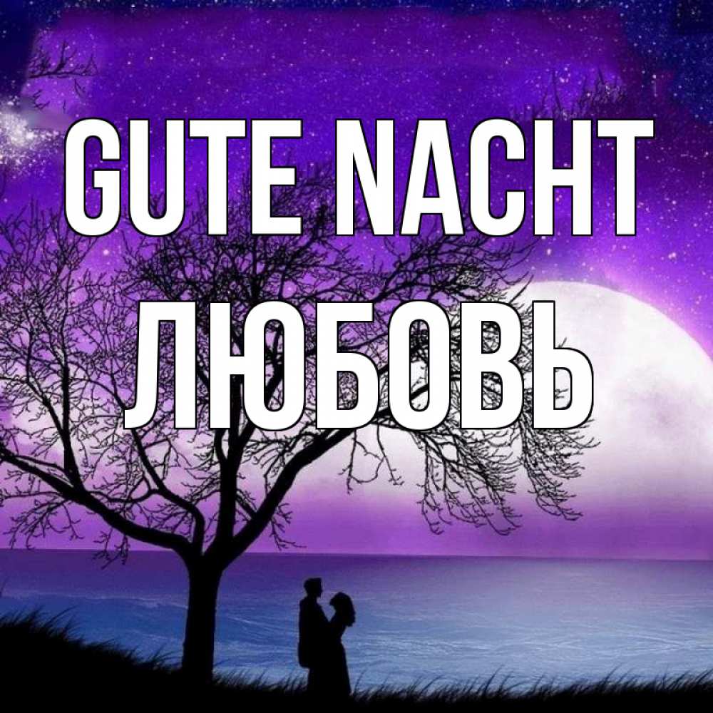 Открытка на каждый день с именем, Любовь Gute Nacht огромная луна и парочка Прикольная открытка с пожеланием онлайн скачать бесплатно 
