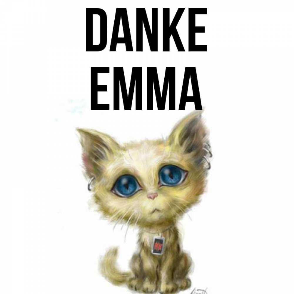 Открытка на каждый день с именем, Emma Danke рисованный кот благодарит вас Прикольная открытка с пожеланием онлайн скачать бесплатно 