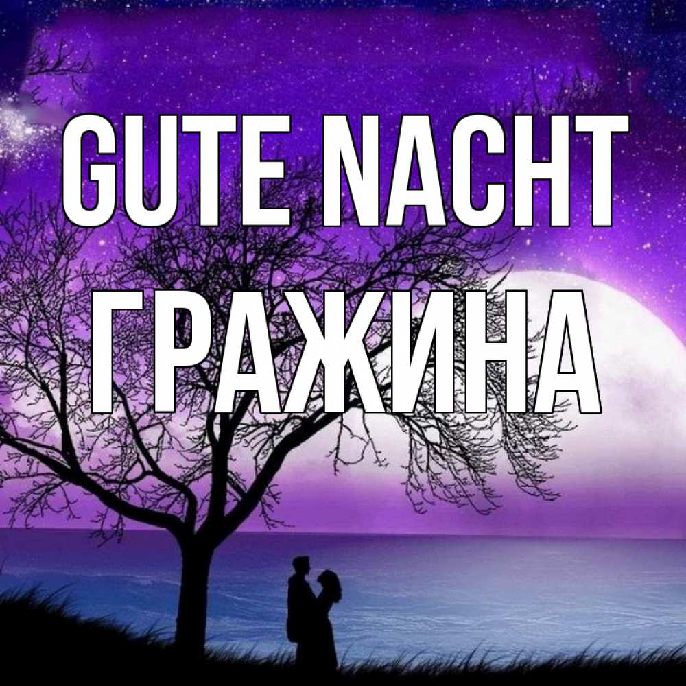 Открытка на каждый день с именем, Гражина Gute Nacht огромная луна и парочка Прикольная открытка с пожеланием онлайн скачать бесплатно 