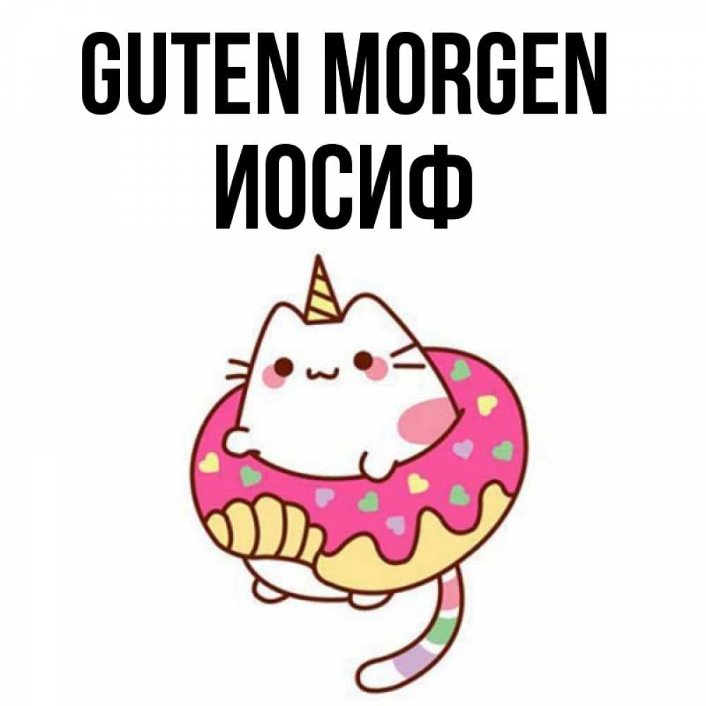 Открытка на каждый день с именем, Иосиф Guten Morgen кот в бублике Прикольная открытка с пожеланием онлайн скачать бесплатно 