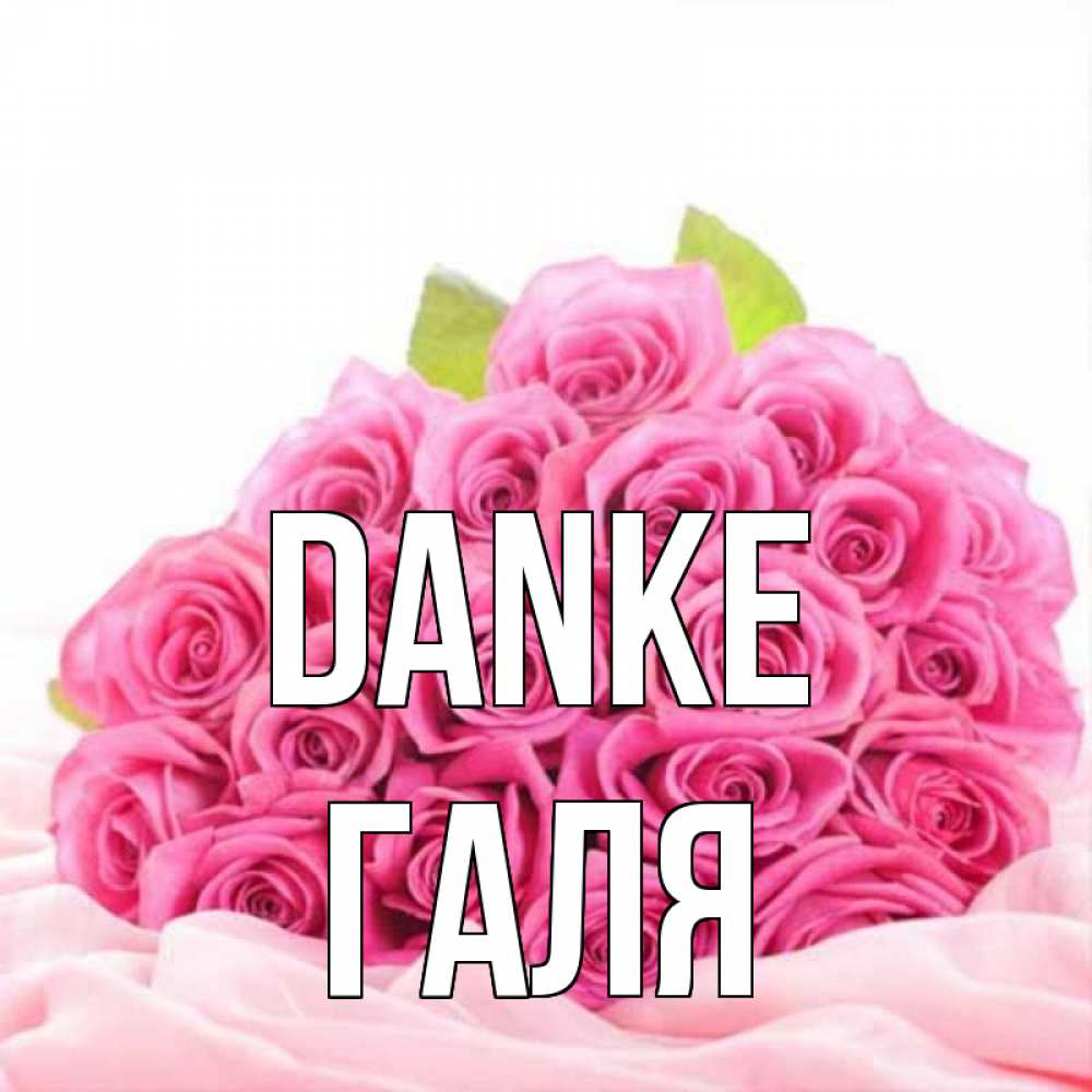 Открытка на каждый день с именем, Галя Danke розовые розы с подписью Прикольная открытка с пожеланием онлайн скачать бесплатно 