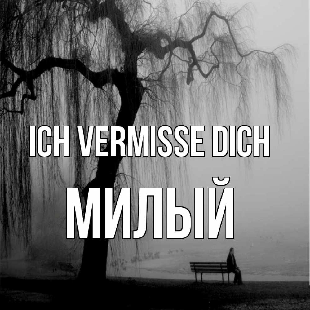 Открытка на каждый день с именем, Милый Ich vermisse dich лавочка под деревом я жду тебя Прикольная открытка с пожеланием онлайн скачать бесплатно 