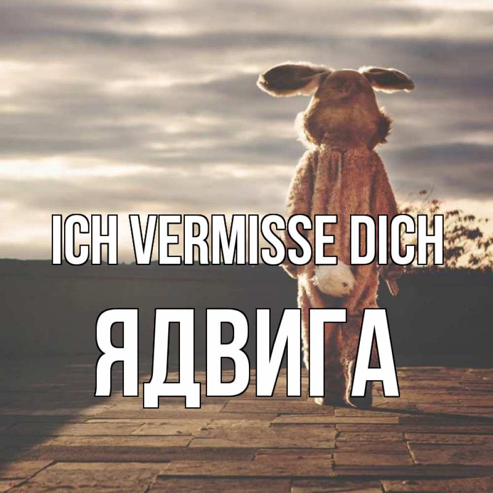 Открытка на каждый день с именем, Ядвига Ich vermisse dich даже в костюме зайца Прикольная открытка с пожеланием онлайн скачать бесплатно 