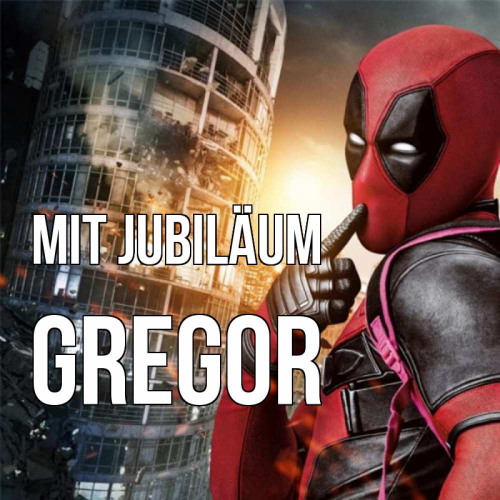 Открытка на каждый день с именем, Gregor Mit Jubiläum с супергероями Прикольная открытка с пожеланием онлайн скачать бесплатно 