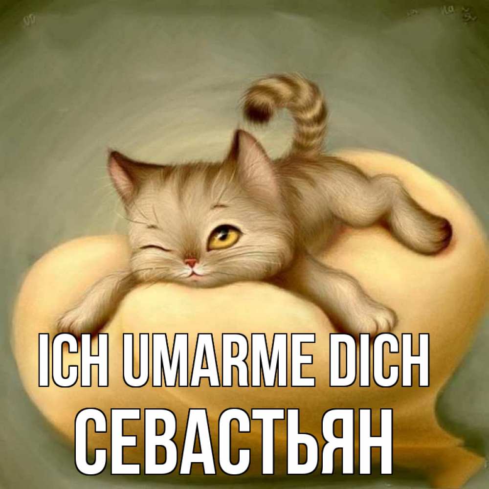 Открытка на каждый день с именем, Севастьян Ich umarme dich кошечка Прикольная открытка с пожеланием онлайн скачать бесплатно 