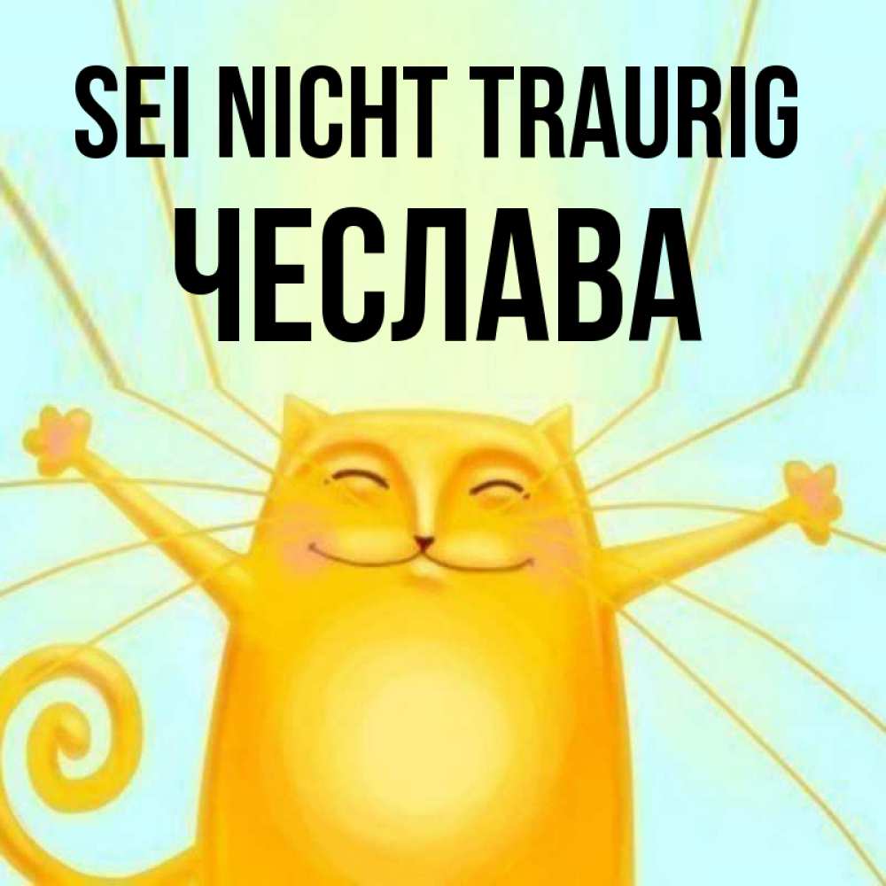 Открытка на каждый день с именем, Чеслава Sei nicht traurig обнимашки усатые Прикольная открытка с пожеланием онлайн скачать бесплатно 