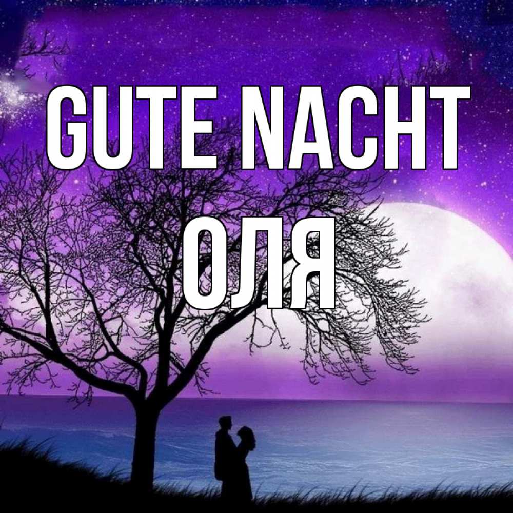 Открытка на каждый день с именем, Оля Gute Nacht огромная луна и парочка Прикольная открытка с пожеланием онлайн скачать бесплатно 