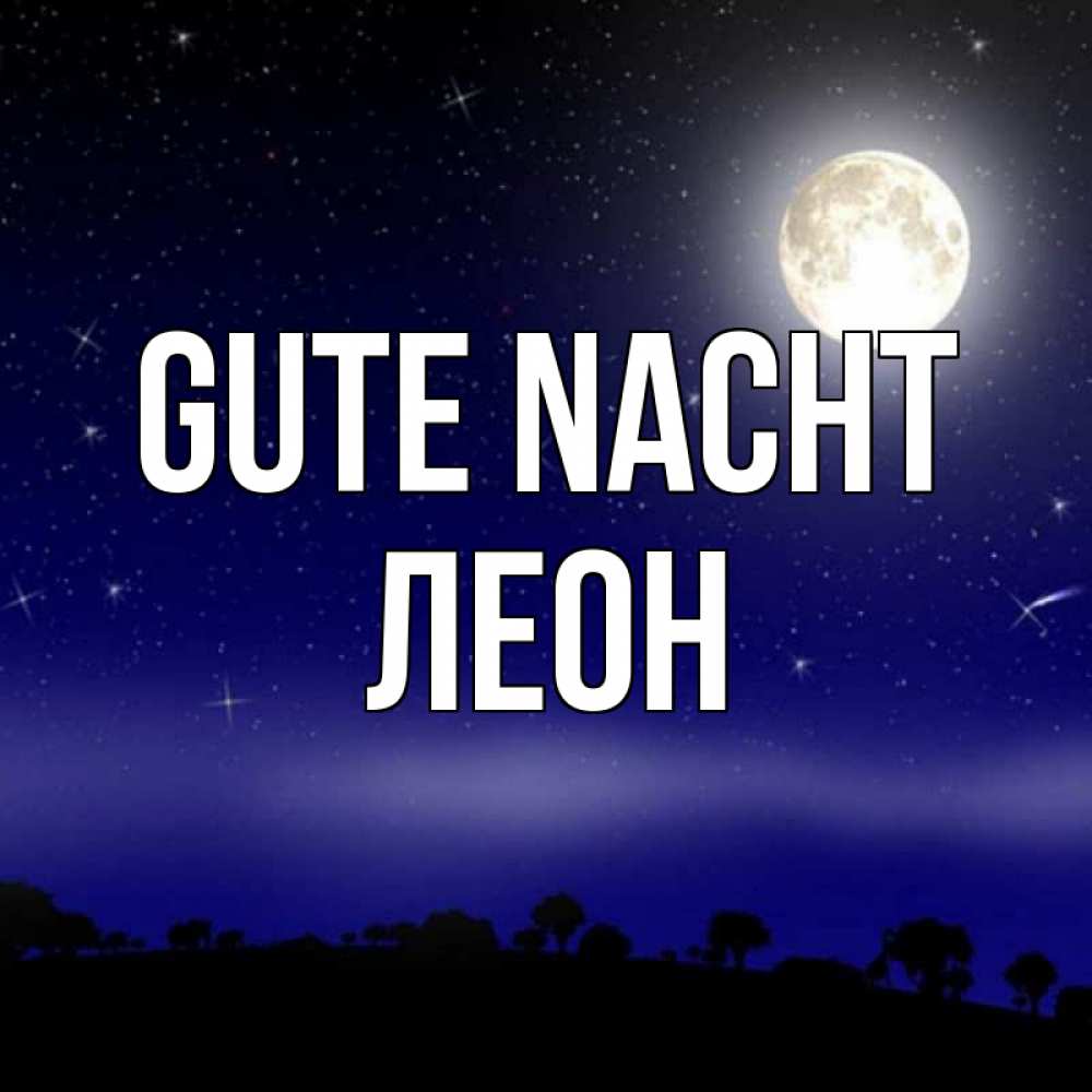 Открытка на каждый день с именем, Леон Gute Nacht ночное небо и лесная опушка при свете луны Прикольная открытка с пожеланием онлайн скачать бесплатно 