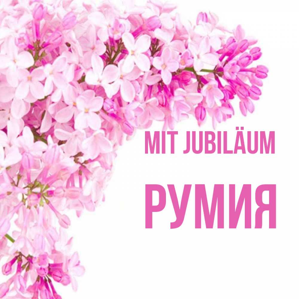 Открытка на каждый день с именем, Румия Mit Jubiläum Сирень на белом фоне Прикольная открытка с пожеланием онлайн скачать бесплатно 
