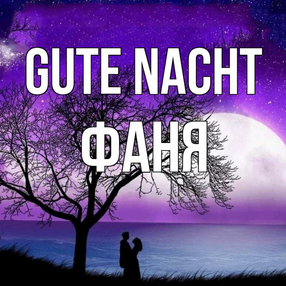 Открытка на каждый день с именем, Фаня Gute Nacht огромная луна и парочка Прикольная открытка с пожеланием онлайн скачать бесплатно 