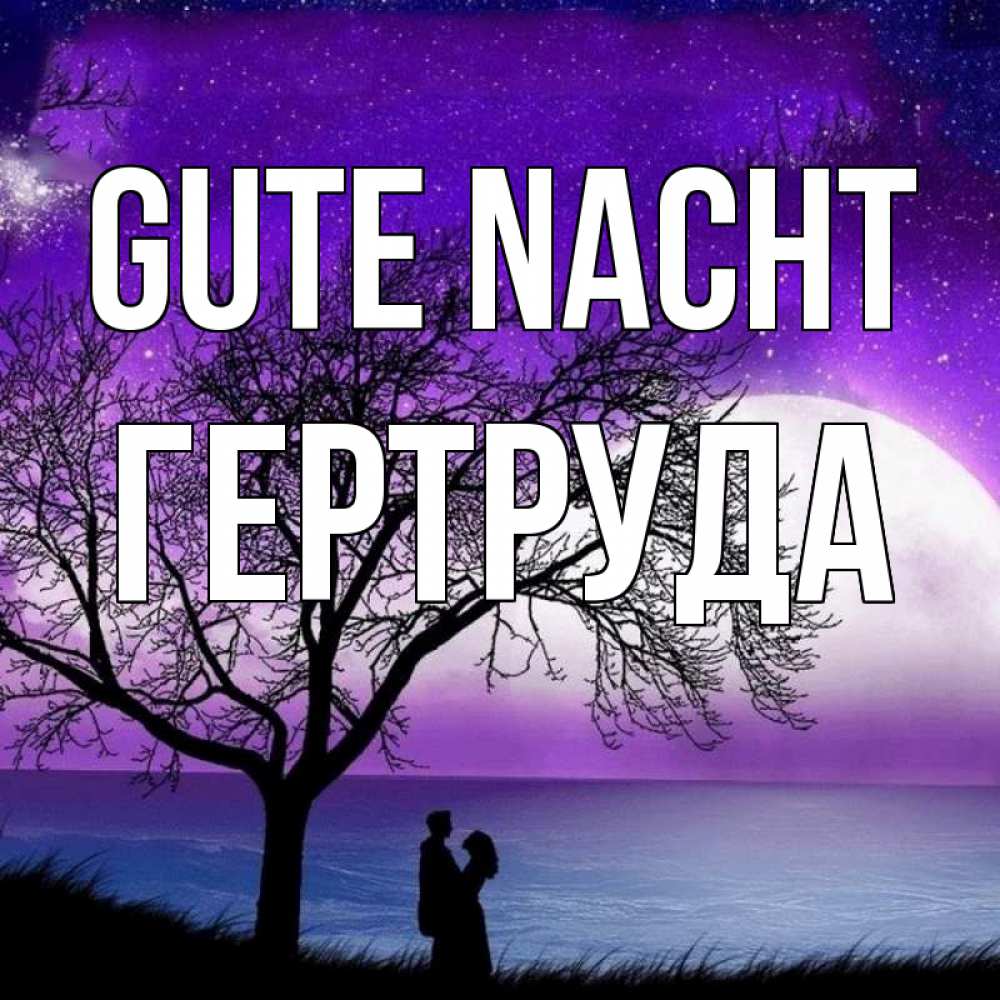 Открытка на каждый день с именем, Гертруда Gute Nacht огромная луна и парочка Прикольная открытка с пожеланием онлайн скачать бесплатно 