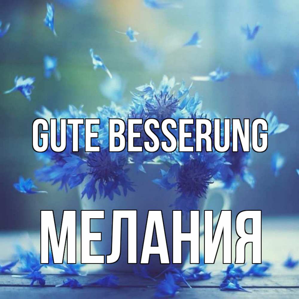 Открытка на каждый день с именем, Мелания Gute Besserung кружка с зельем и цветами Прикольная открытка с пожеланием онлайн скачать бесплатно 
