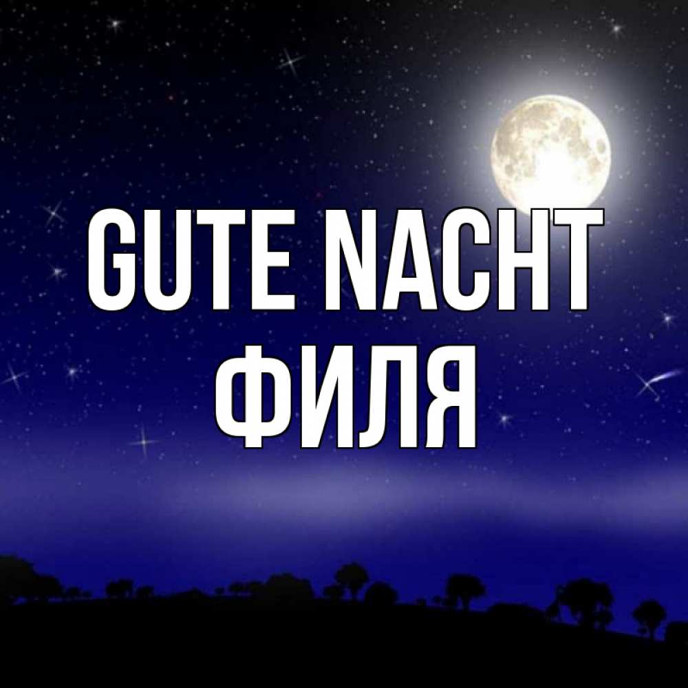 Открытка на каждый день с именем, Филя Gute Nacht ночное небо и лесная опушка при свете луны Прикольная открытка с пожеланием онлайн скачать бесплатно 
