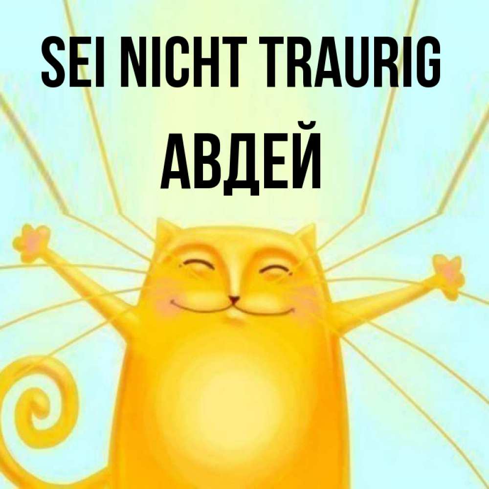 Открытка на каждый день с именем, Авдей Sei nicht traurig обнимашки усатые Прикольная открытка с пожеланием онлайн скачать бесплатно 