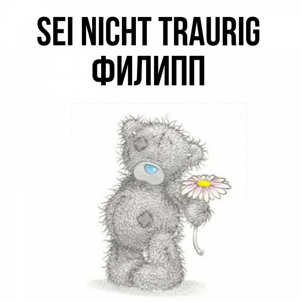 Открытка на каждый день с именем, Филипп Sei nicht traurig Плюшевый медвежонок с заплатками Прикольная открытка с пожеланием онлайн скачать бесплатно 
