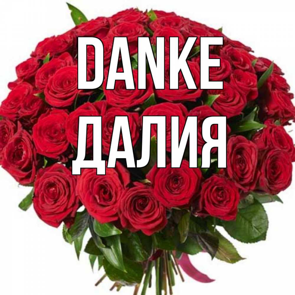 Открытка на каждый день с именем, Далия Danke букет красных роз Прикольная открытка с пожеланием онлайн скачать бесплатно 
