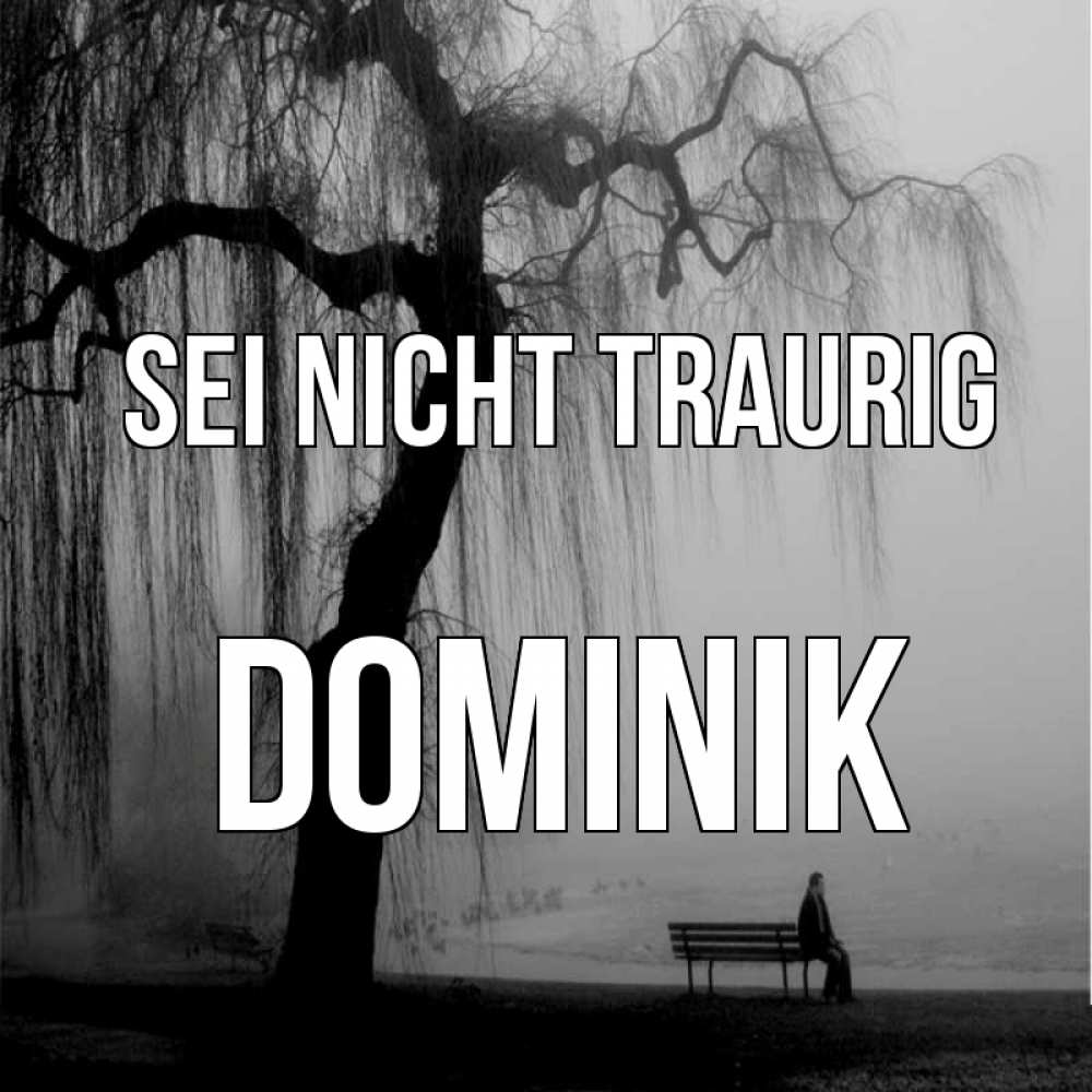 Открытка на каждый день с именем, Dominik Sei nicht traurig висящие ветки дерева и лавочка под деревом Прикольная открытка с пожеланием онлайн скачать бесплатно 