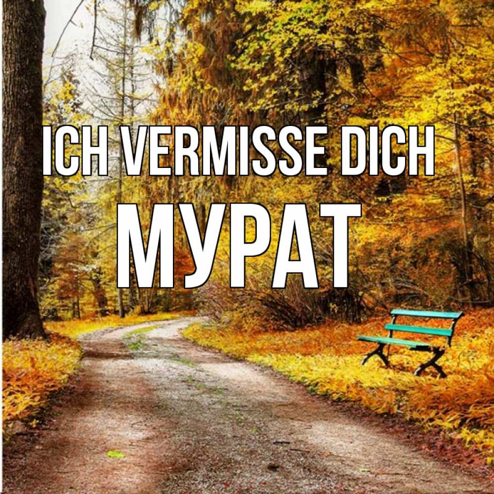 Открытка на каждый день с именем, Мурат Ich vermisse dich зеленая лавочка и осенний лес Прикольная открытка с пожеланием онлайн скачать бесплатно 