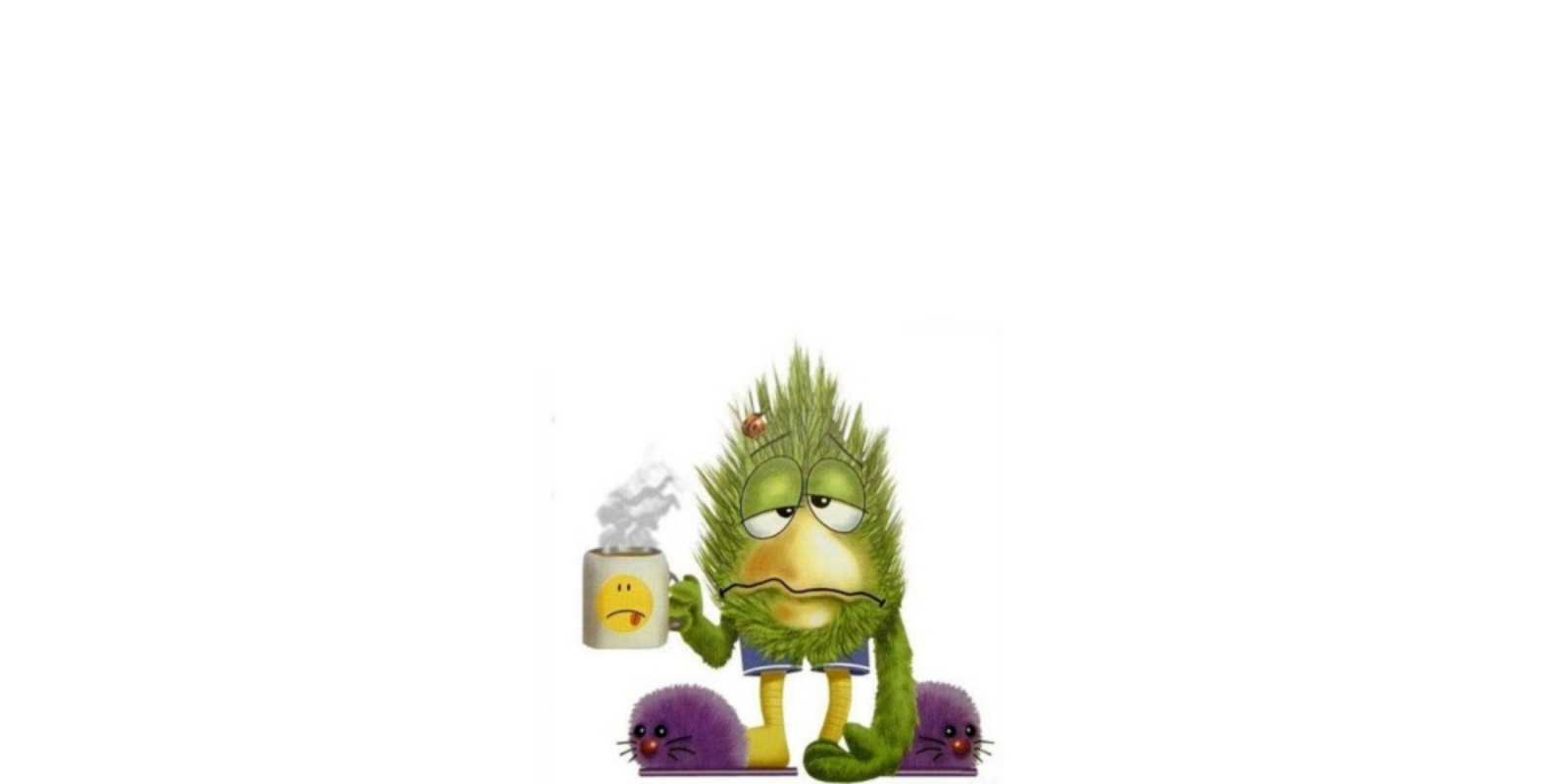 Открытка Монстрик с чаем желает не болеть выздоравливайте быстрее Gute Besserung 