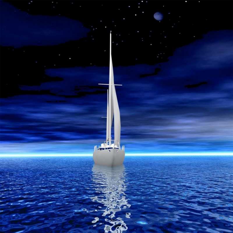 Открытка яхта в море  ночью  Gute Nacht 