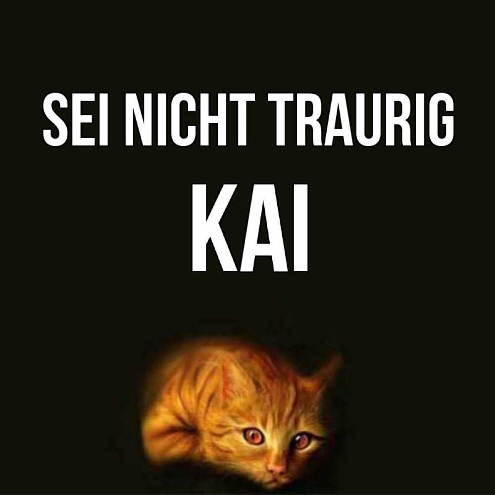 Открытка на каждый день с именем, Kai Sei nicht traurig лежащий кот в темноте Прикольная открытка с пожеланием онлайн скачать бесплатно 