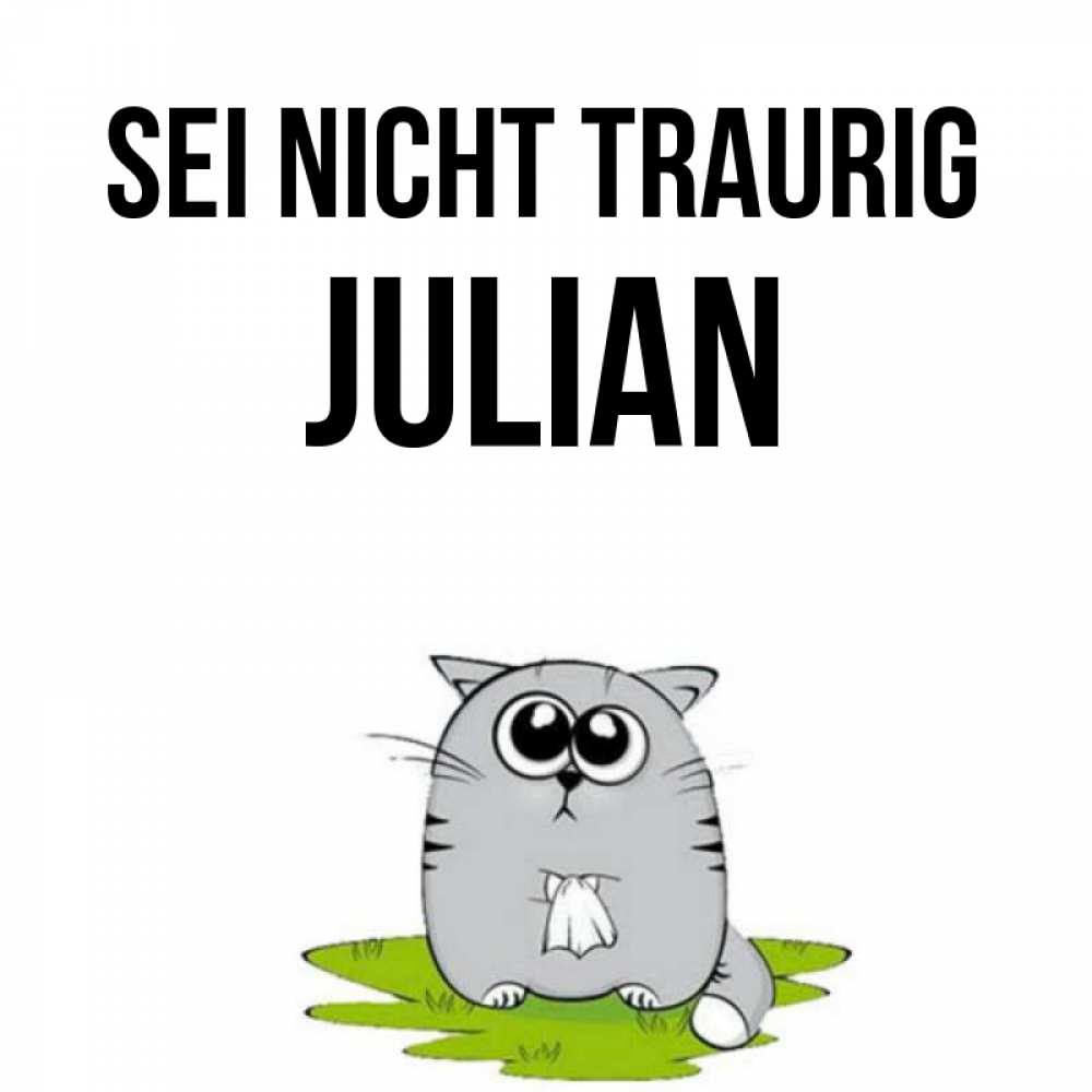 Открытка на каждый день с именем, Julian Sei nicht traurig грустный котяра Прикольная открытка с пожеланием онлайн скачать бесплатно 
