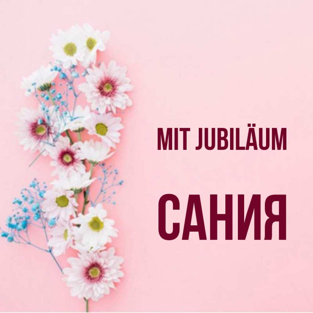 Открытка на каждый день с именем, Сания Mit Jubiläum Родная моя с днем рождения тебя картинка с цветами белыми и голубыми Прикольная открытка с пожеланием онлайн скачать бесплатно 
