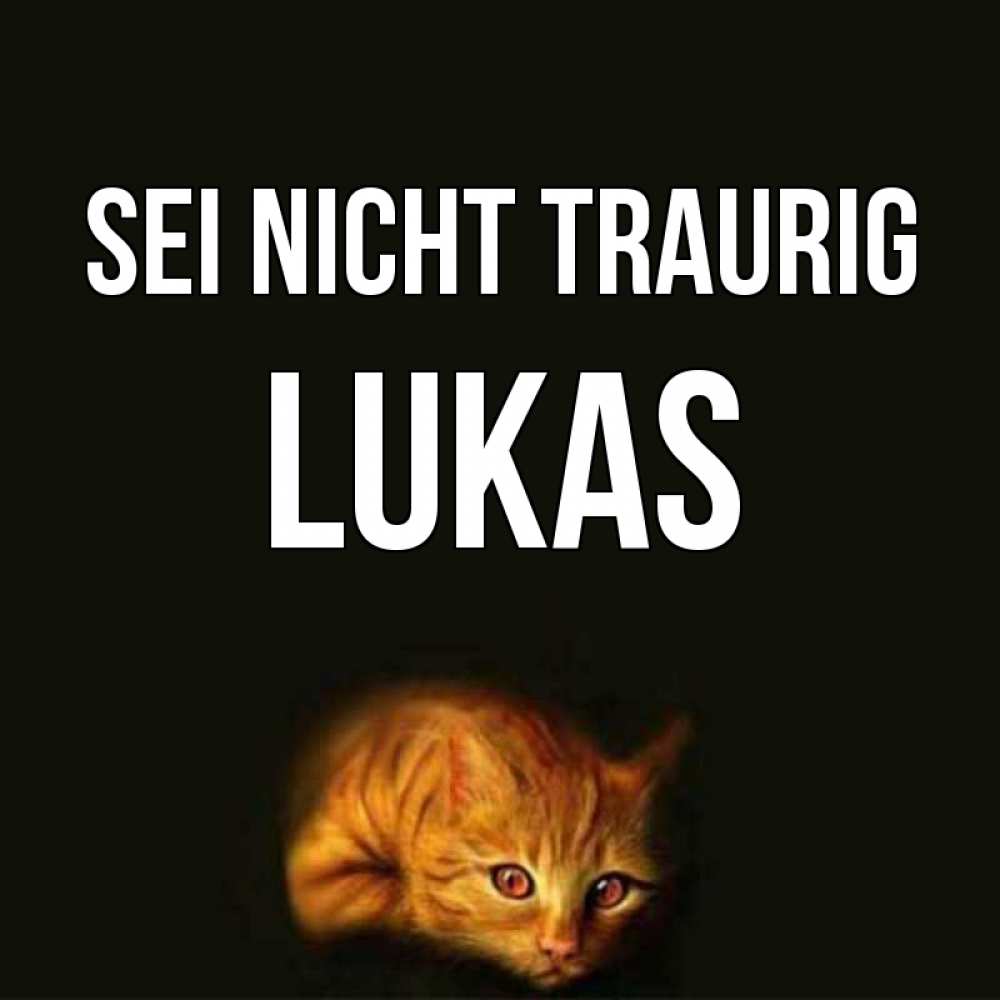 Открытка на каждый день с именем, Lukas Sei nicht traurig лежащий кот в темноте Прикольная открытка с пожеланием онлайн скачать бесплатно 