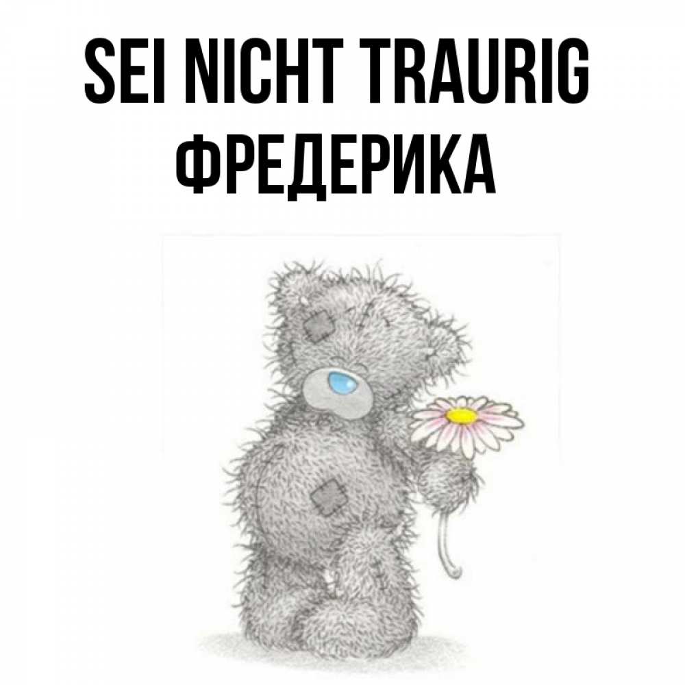 Открытка на каждый день с именем, Фредерика Sei nicht traurig Плюшевый медвежонок с заплатками Прикольная открытка с пожеланием онлайн скачать бесплатно 