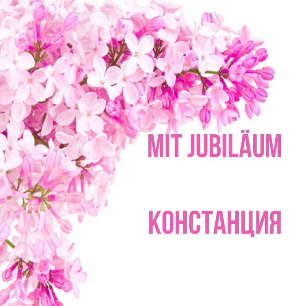 Открытка на каждый день с именем, Констанция Mit Jubiläum Сирень на белом фоне Прикольная открытка с пожеланием онлайн скачать бесплатно 
