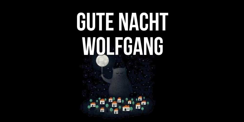 Открытка на каждый день с именем, Wolfgang Gute Nacht кот,луна, ночь, звезды Прикольная открытка с пожеланием онлайн скачать бесплатно 