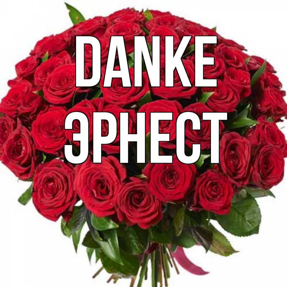 Открытка на каждый день с именем, Эрнест Danke букет красных роз Прикольная открытка с пожеланием онлайн скачать бесплатно 