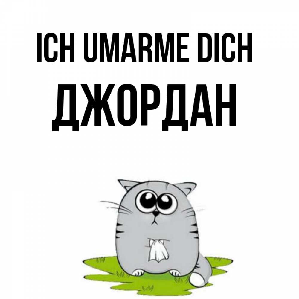 Открытка на каждый день с именем, Джордан Ich umarme dich котик теребит платочек сидя на травке Прикольная открытка с пожеланием онлайн скачать бесплатно 