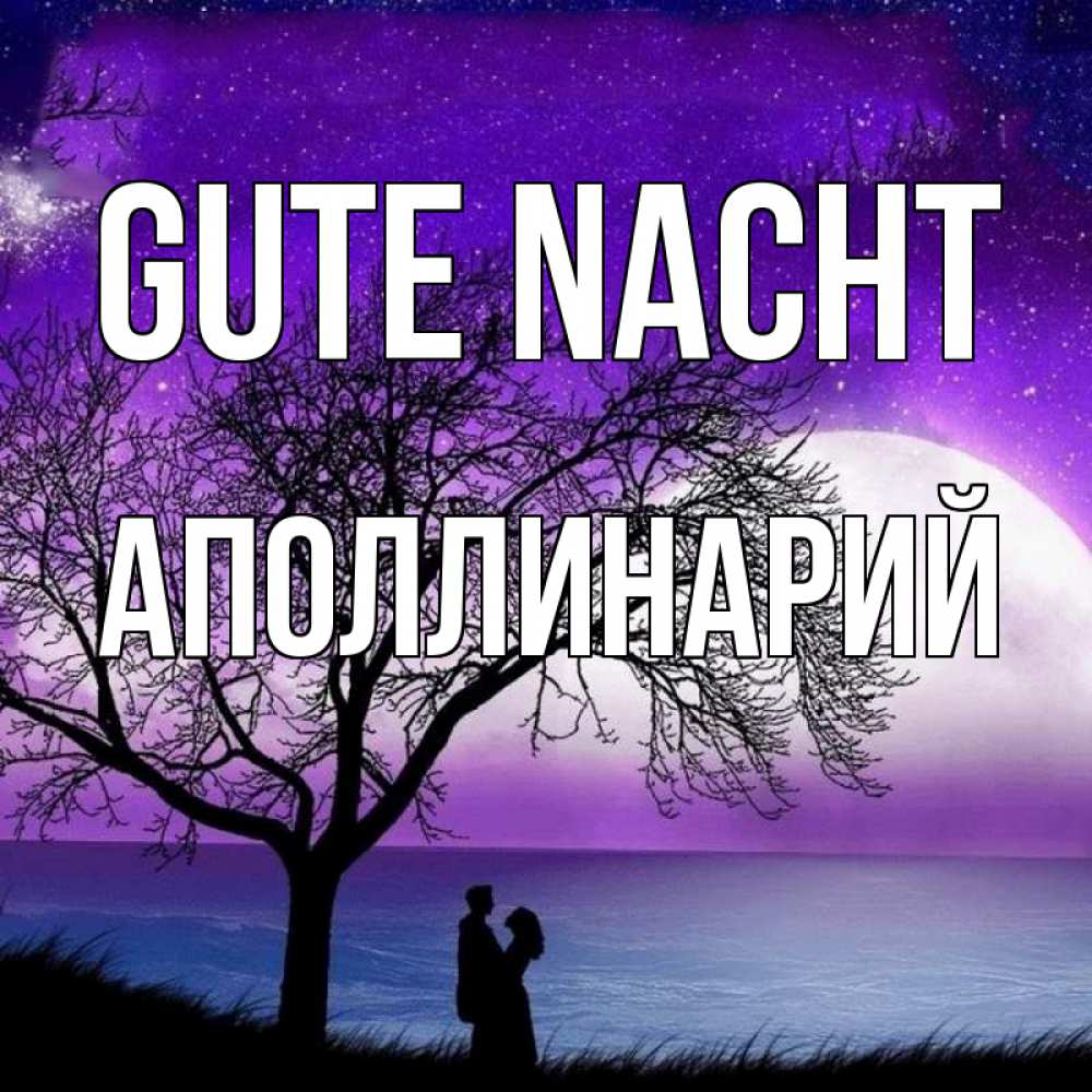 Открытка на каждый день с именем, Аполлинарий Gute Nacht огромная луна и парочка Прикольная открытка с пожеланием онлайн скачать бесплатно 